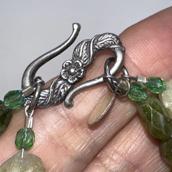 Femme Gems Bracelet Green Marbled Quartz Faceted Stones Double Strand Hook - Picture 7 of 10